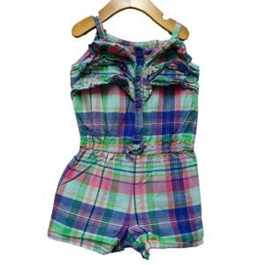 OshKosh‎ B’gosh girls Size 5 Sleeveless Romper ruffle bust plaid